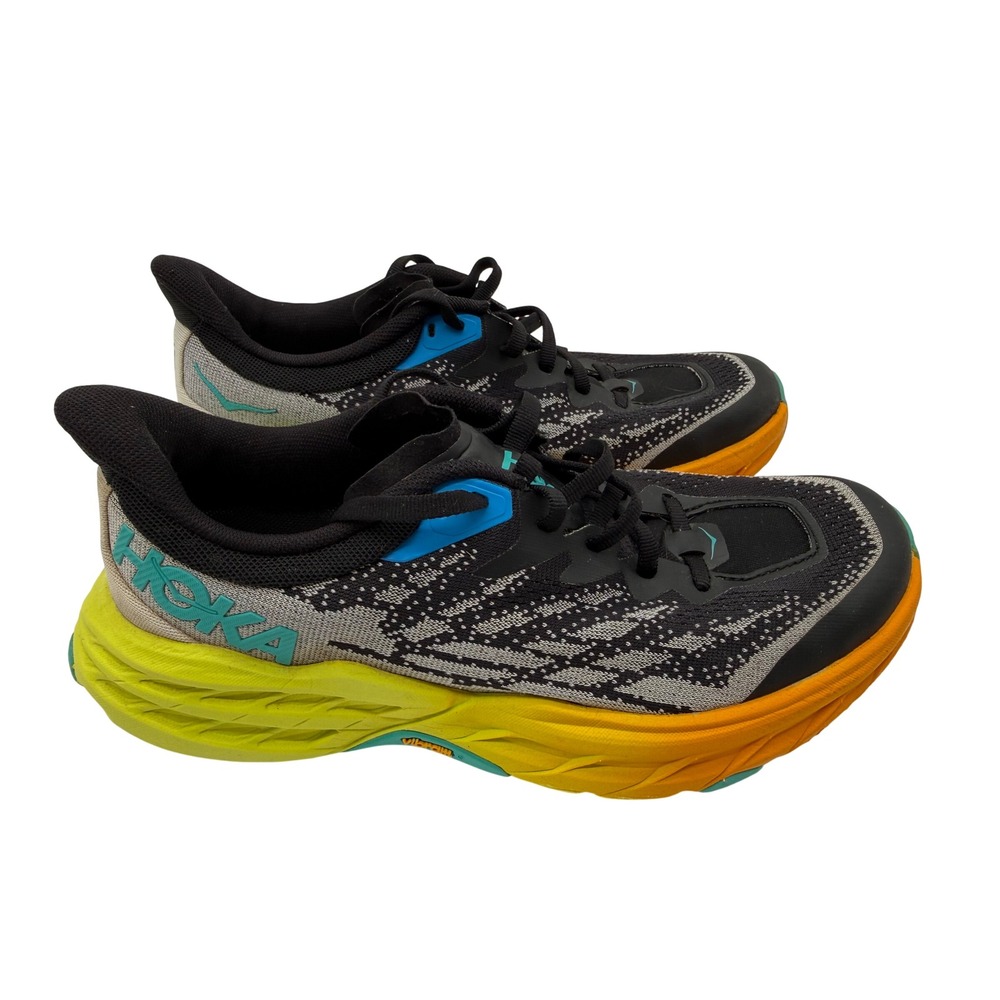 Hoka Speedgoat 5 Trail Shoes Womens 7.5 Black Yellow Excellent Vibram Megagrip - Picture 3 of 7
